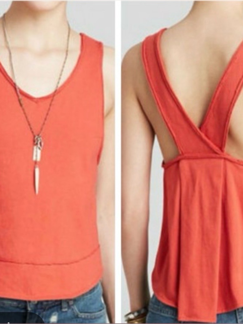 We The Free Coral-Red Sleeveless Tank